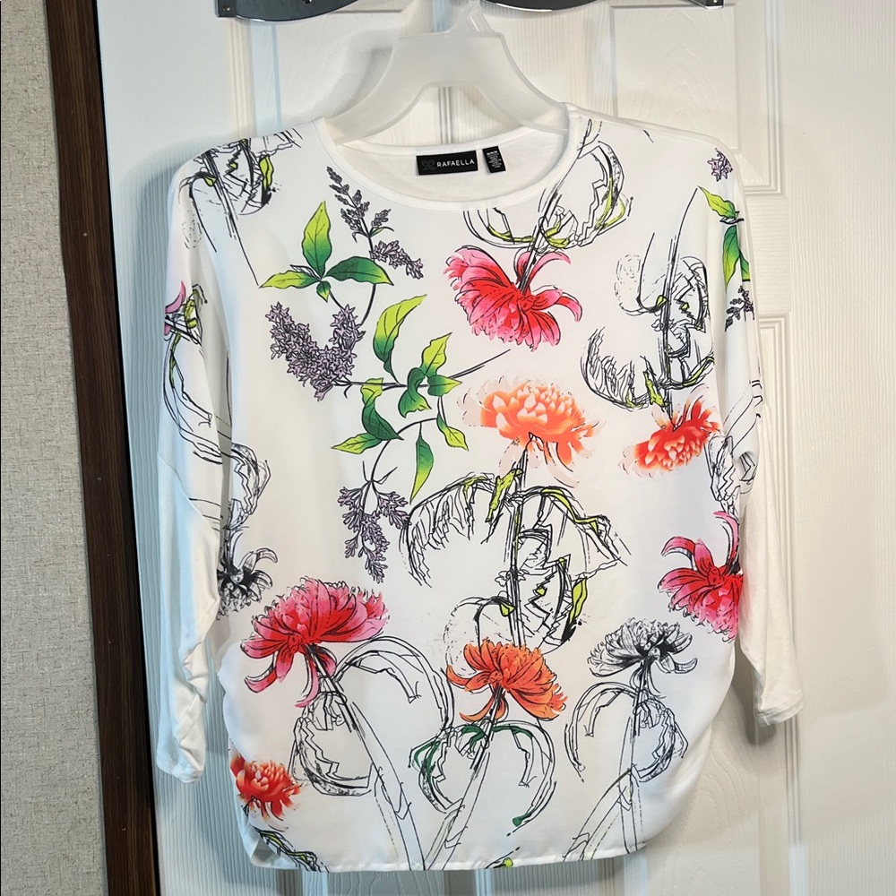 Rafaella Women's Floral Blouse - White and Orange